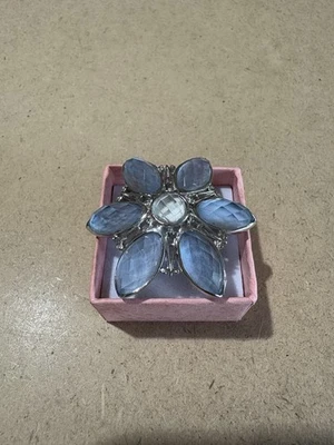 Anello A Fiore Argento 925 E Pietre Sfaccettate Blu 19.4GR 17.7MM - Immagine 1 di 3