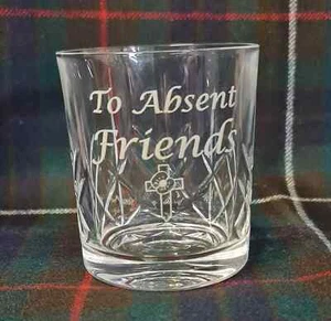 Raise a glass - To Absent Friends / poppy cross- Engraved High Quality Glass  - Picture 1 of 4