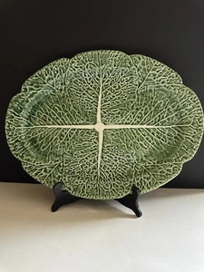 BORDALLO PINHEIRO MAJOLICA GREEN CABBAGE LEAF PLATTER SERVING PLATE 17” - Picture 1 of 17
