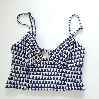 Tori Praver Women Geometric Blue V Neck Swimsuit Bikini Top Swimwear Size S - Image 1 of 3
