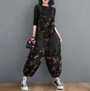 Mujeres Mono Floral Denim Informal Mono Jeans Pantalones Sueltos Pantalones Mamelucos - Imagen 1 de 14