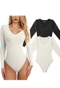 Women's 2 Piece Size:M  Bodysuits Sexy Ribbed T Shirt One Piece V - Picture 1 of 1