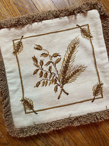 NEW Handmade Wool Needlepoint Throw Pillow Cover Wheat Harvest Farmhouse 14"