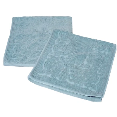 Par de toallas de mano Ralph Lauren vintage 2 flores texturizadas azul claro algodón LEER Foto 1 de 4