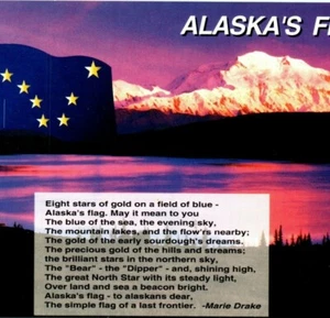 Alaskas Flag Marie Drake Ooem Mount McKinley From Wonder Lake Postcard - Picture 1 of 4