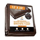 12' x 20' Super Heavy Duty 16 Mil Brown Poly Tarp Cover - Thick Waterproof, U...