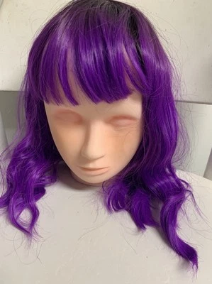 Synthetic Wig With Bangs Wavy Purple Shoulder Length Party Wig Size 14” - Image 1 of 4