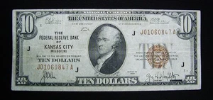 1929 UNITED STATES Ten Dollar $10 National Currency Fed Res Bank Note LOOK - Picture 1 of 24