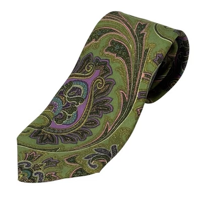 Corbata ROBERT TALBOTT Best Of Class Verde Paisley Púrpura Rosa Amarillo Seda 60" Foto 1 de 4
