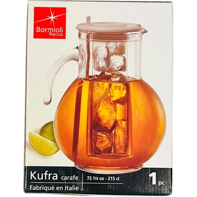 Bormioli Rocco Kufra 72 3/4 Oz Glass Pitcher with White Lid, Spout and Ice Tube - Image 1 of 4