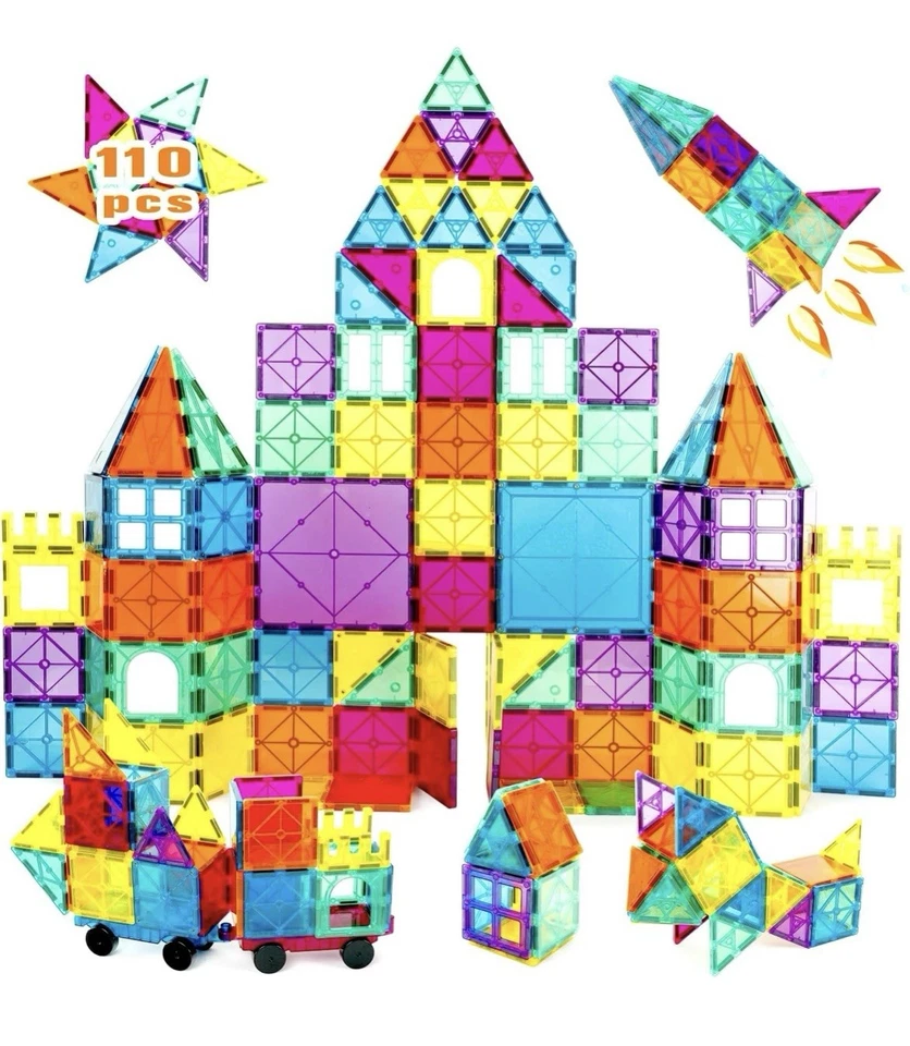 Neoformers 110PCS Magnetic Tiles with 2 Cars, STEM 3D Building Blocks - Image 1 of 4