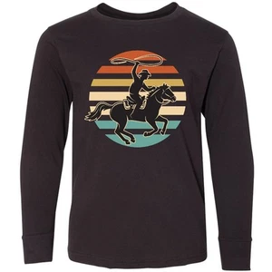 Inktastic Rodeo Team Roping Cowboy Youth Long Sleeve T-Shirt Competition Horse - Picture 1 of 5