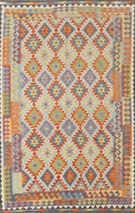Alfombra Geométrica Kilim Reversible 7x10 Lana Tejida a Mano Alfombra Suroeste - Imagen 1 de 8