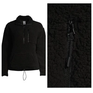 No Boundaries Juniors Half-Zip Faux Super Soft Black Sherpa Pullover SZ XXL - Picture 1 of 4