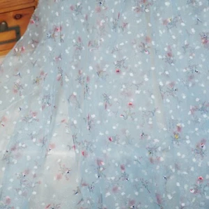 Tessuto organza luccicante stampato pizzo floreale con pois floccati panno 1 iarda - Foto 1 di 15