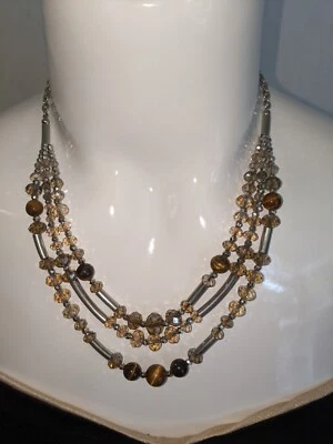 Collar ajustable de cristal ámbar y piedra natural triple hilo LOFT para mujer Foto 1 de 4