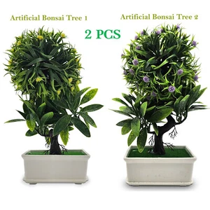 Bonsai künstliche Kunstblumen im Topf Pflanzen Home Office 2 Stück Baum Garten Deko - Bild 1 von 27