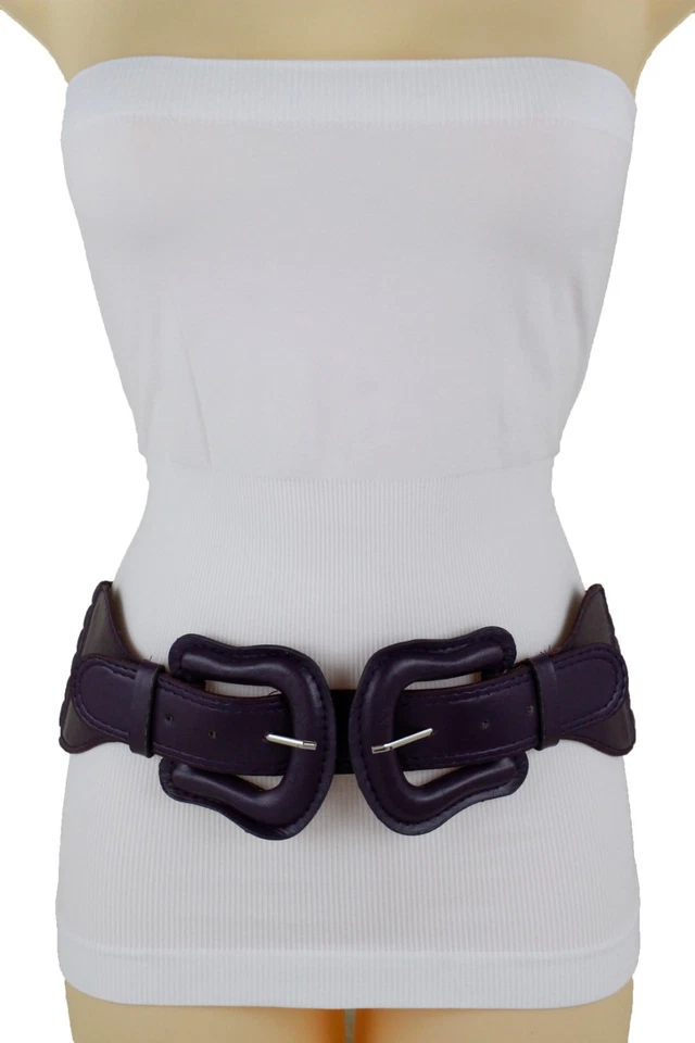 Mujeres Cinturón Estilo Occidental Cintura Cadera Berenjena Oscura Púrpura Grande Doble 2 Hebillas M L Foto 1 de 4