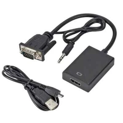 15 Pin VGA D-Sub Male to HDMI Female Video Converter Adapter Cable 3.5mm Audio - Image 1 of 4