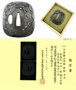 Tsuba 鐔 Dragonfly and Nuphar Design Made by SHONAI 庄内 NBTHK Hozon Antique Katana - Picture 1 of 16