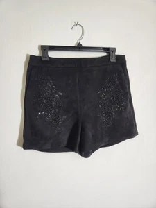 Zara Black Faux Suede Shorts Beaded High Waisted Womens Size L Black Dressy  - Picture 1 of 13