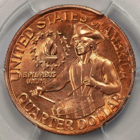 1976 PCGS MS63 Missing Clad Layer Bicentennial Quarter Mint Error Red Copper Cover