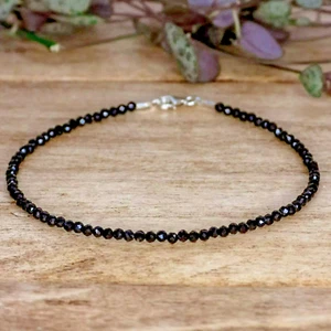 Natural Black Tourmaline Beaded Anklet Compact Crystal Healing Reiki Gift - Picture 1 of 3