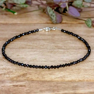 Natural Black Tourmaline Beaded Anklet Compact Crystal Healing Reiki Gift - Image 1 of 3