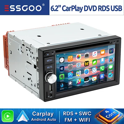 6.2" 2 DIN Apple Carplay Android Auto Stereo Radio CD DVD Player Bluetooth FM AM - Image 1 of 4