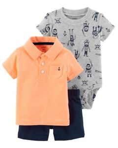 Carter's Baby Boy 3-Pc Set ~Polo w/Pocket, T-Shirt Bodysuit & Shorts ~9M ~NWT 