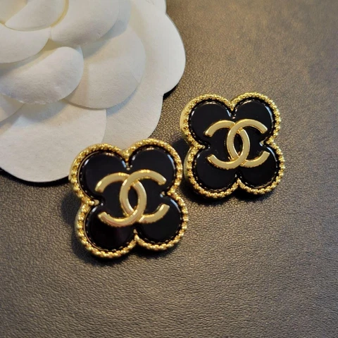 Chanel Vintage Parts Button Flower Black Gold 2 pieces Set free shipping Cover