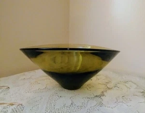 Vintage Mid Century Holmesaard & Co. Signed Art Glass Bowl Olive Green - Picture 1 of 6
