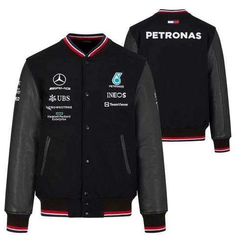 Mercedes-AMG Petronas varsity jacket Wool body & Genuine Leather sleeves Cover