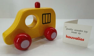 VTG KOUVALIAS GREEK RARE ECOLOGICAL YELLOW WOODEN TRUCK POLICE CAR - Picture 1 of 7