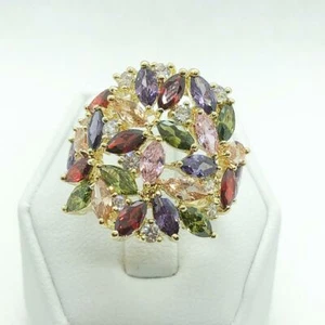 R5818-1 Women Fashion Jewelry White Yellow Gold Plated Gemstone Cocktail CZ Ring - Picture 1 of 8