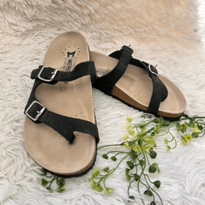 Mephisto open Toe Strappy Buckle Slide Cork Sandals Black Suede sz 36 /US 6 NEW - Picture 1 of 8