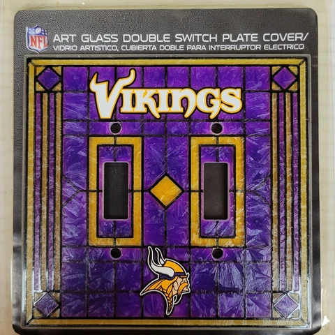 NFL Minnesota Vikings Art Glass Double Switch Plate Cover, NEW Cover
