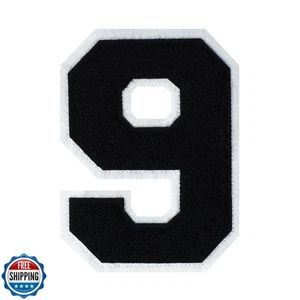 4-1/2" Bügelbild Zahlenflicken schwarz Chenille Zahlenaufnäher Letterman Jacke Pa - Bild 1 von 5