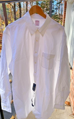 NUEVO CON ETIQUETAS Brooks Brothers Para hombres 18 36/37 Original Sin Hierro Polo Abotonado Camisa Blanca Foto 1 de 4