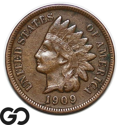 1909-S Indian Head Cent Penny, AU Low Mintage Key Date Final Year Issue - Image 1 of 2