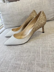 Auténticos zapatos de salón JIMMY CHOO JIMMY CHOO Romy 60 oro blanco brillante talla 38 NUEVO - Imagen 1 de 12