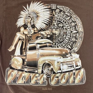 Vintage 1997 Rollin Hard Aztec Gold Low Rider Graphic T-Shirt - Size Medium - Picture 1 of 10