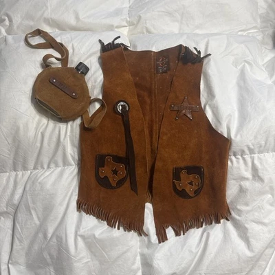 John R Craighead Co Talla L Cantimplora Western Niños Texas Chaleco de Cuero Flecos Foto 1 de 4
