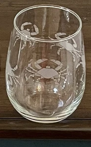Maryland Crab Etched Stemless Wine Glass Chesapeake 16oz Nautical Summer Beach - Picture 1 of 12