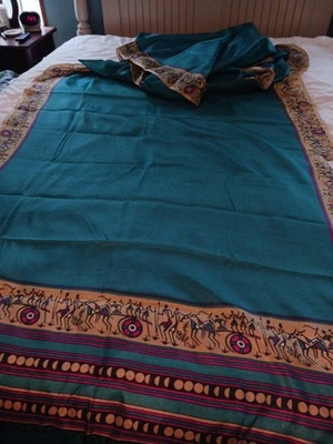 Sari Sari Seda Matka Verde Dorado Rojo Nueva Tela India 6.25 Yardas Por 44" Ancho Foto 1 de 4