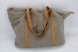Borsa tote CUORE & MANO con Magnolia grande in tela beige e marrone kaki *MARCHI - Foto 1 di 7
