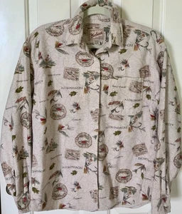 Vintage WOOLRICH Shirt RARE Adirondacks Flies Print Chamois Cloth Flannel sz M - Picture 1 of 5