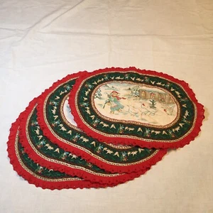 4 Christmas Placemats Girl Feeding Geese Quilted 17.5" x 13" Cotton - Picture 1 of 9
