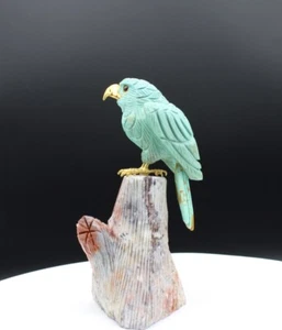 Natural Turquoise Handcrafted Eagle On An Ocean Jasper Trunk Base. - Picture 1 of 9