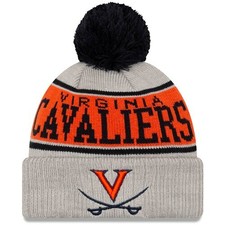 New Era Virginia Cavaliers Gray Stripe Cuffed Knit Hat with Pom